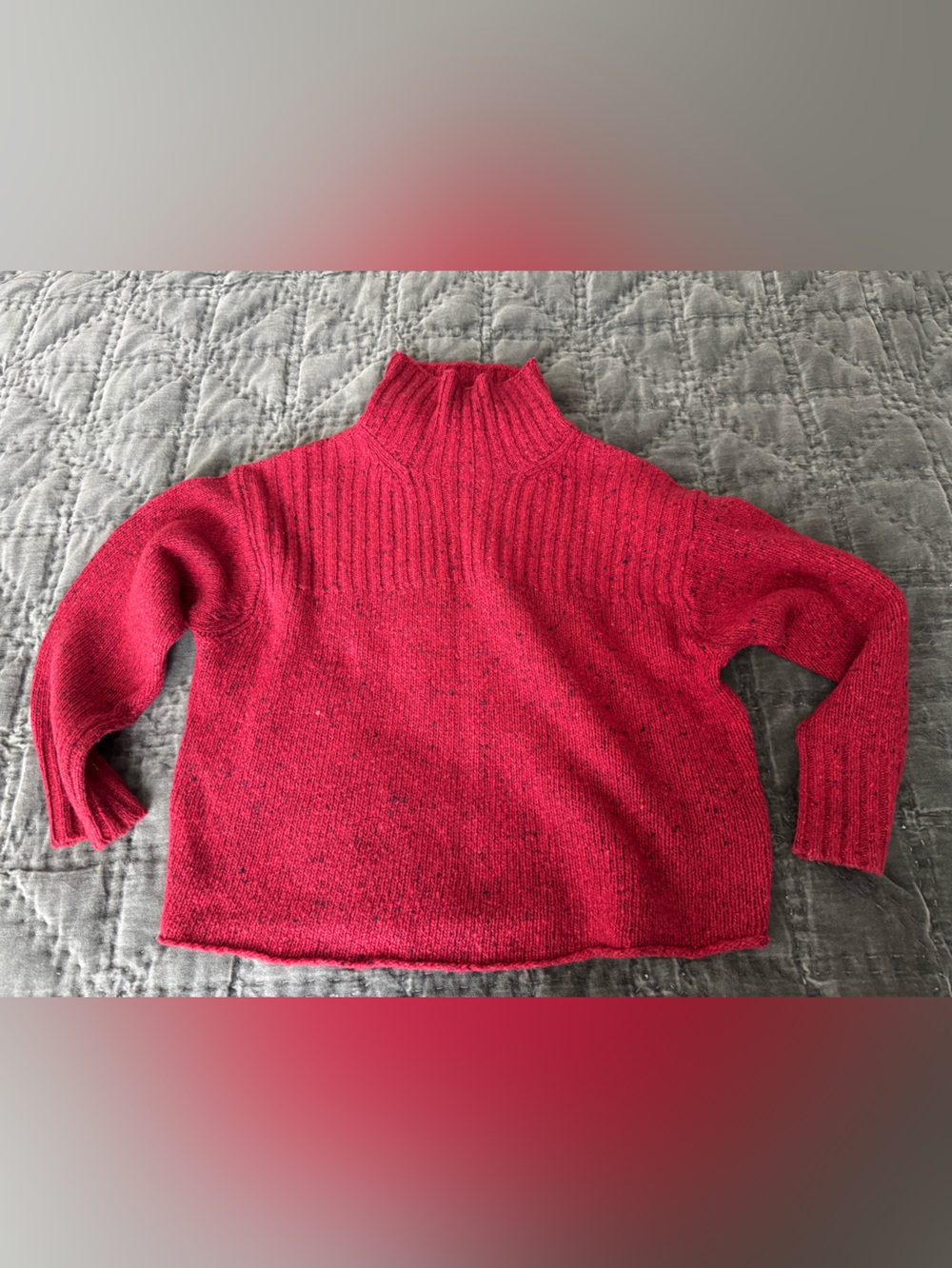 J. Crew Red Ribbed Funnel Neck Sweater Wool Blend XS